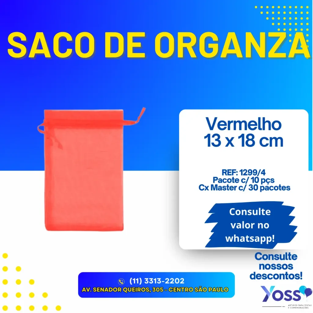 Saco de Organza Médio Vermelho