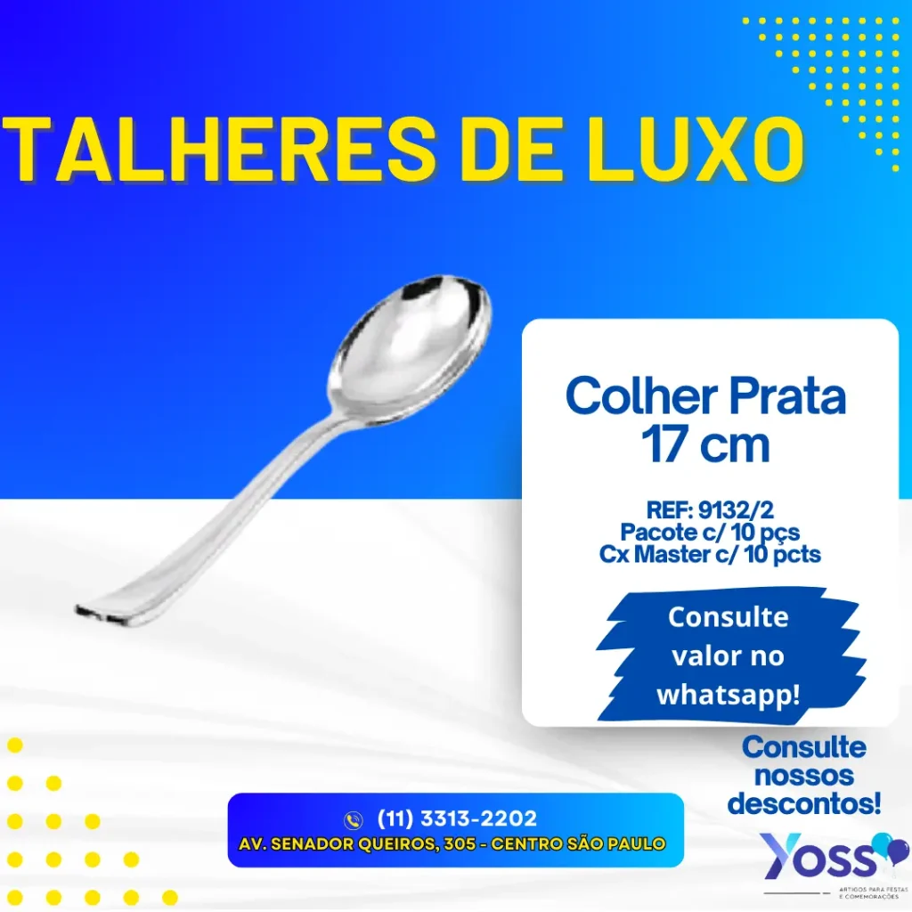 Talher de Plástico para Festas - Colher Prata 17cm