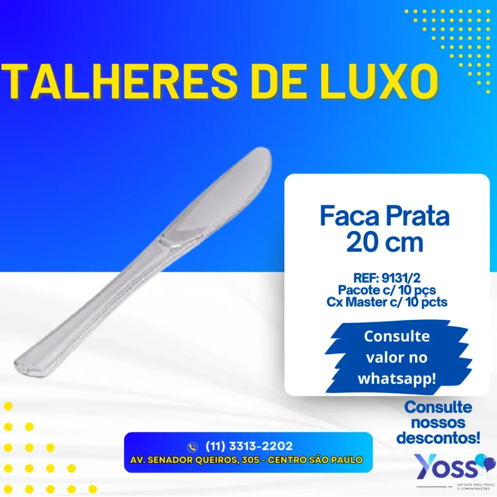 Talher de Plástico para Festas - Faca Prata 20cm