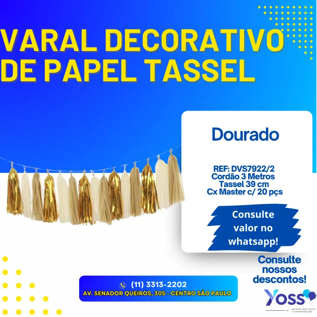Varal Decorativa de Papel - Tassel - Dourado