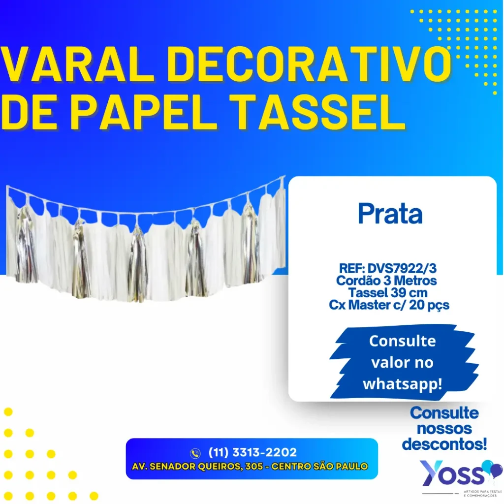 Varal Decorativa de Papel - Tassel - Prata