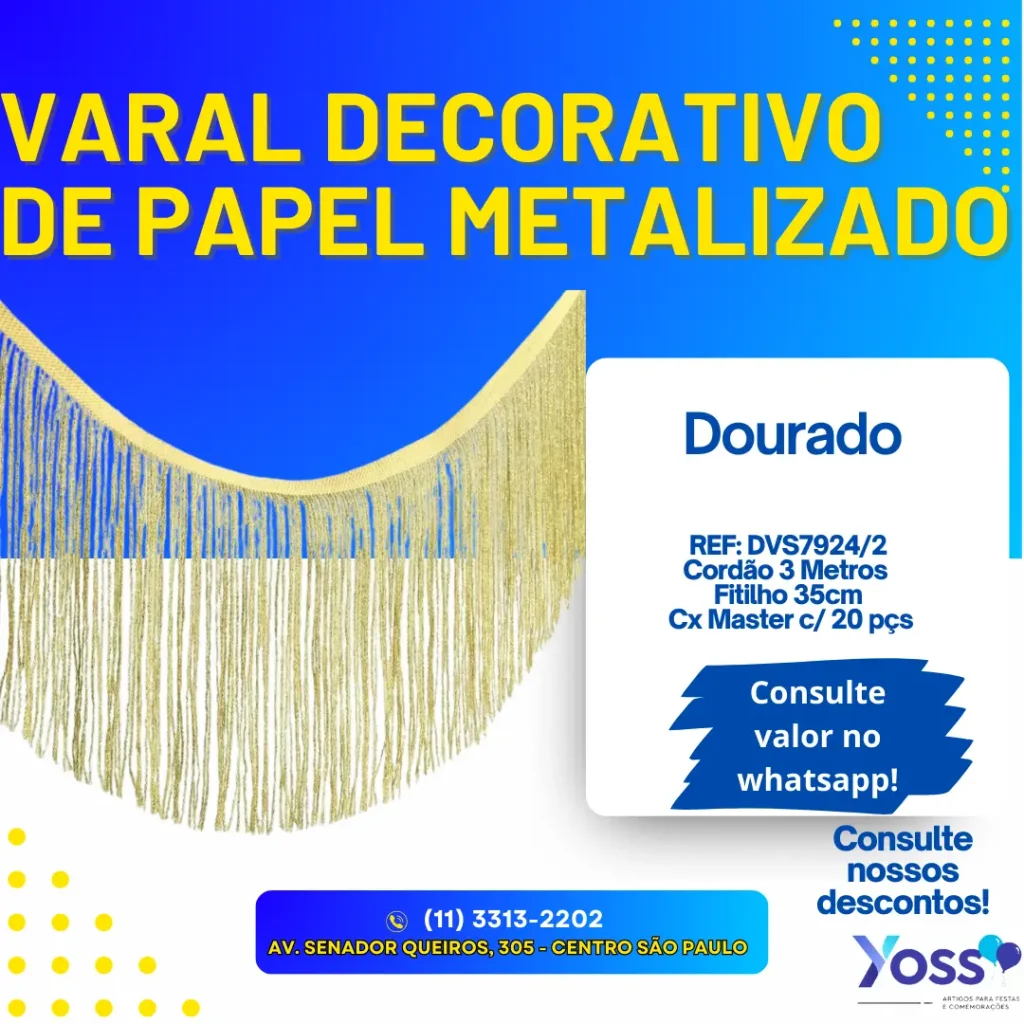 Varal Decorativo de Papel Metalizado - Dourado