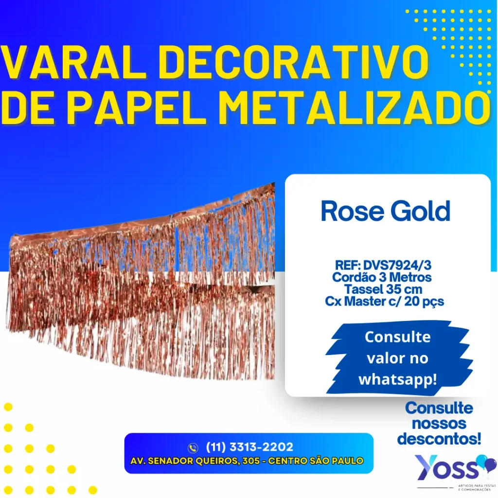 Varal Decorativo de Papel com Papel Metalizado - Rose Gold