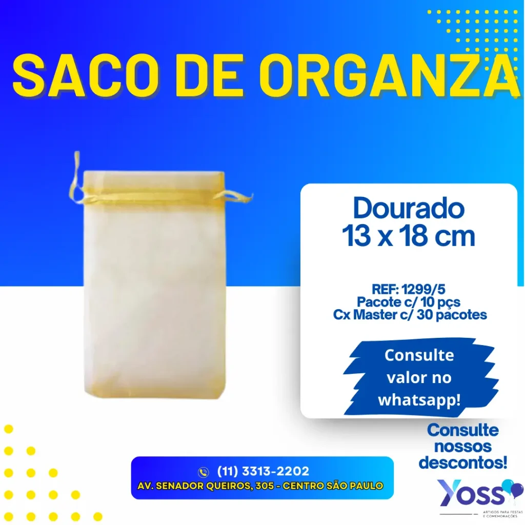 saco de organza médio dourado 13x18 cm